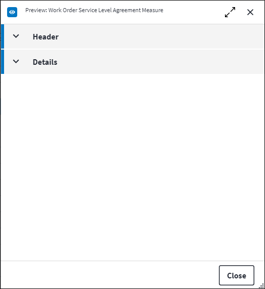Work Order Service Level Agreement Measure Screen